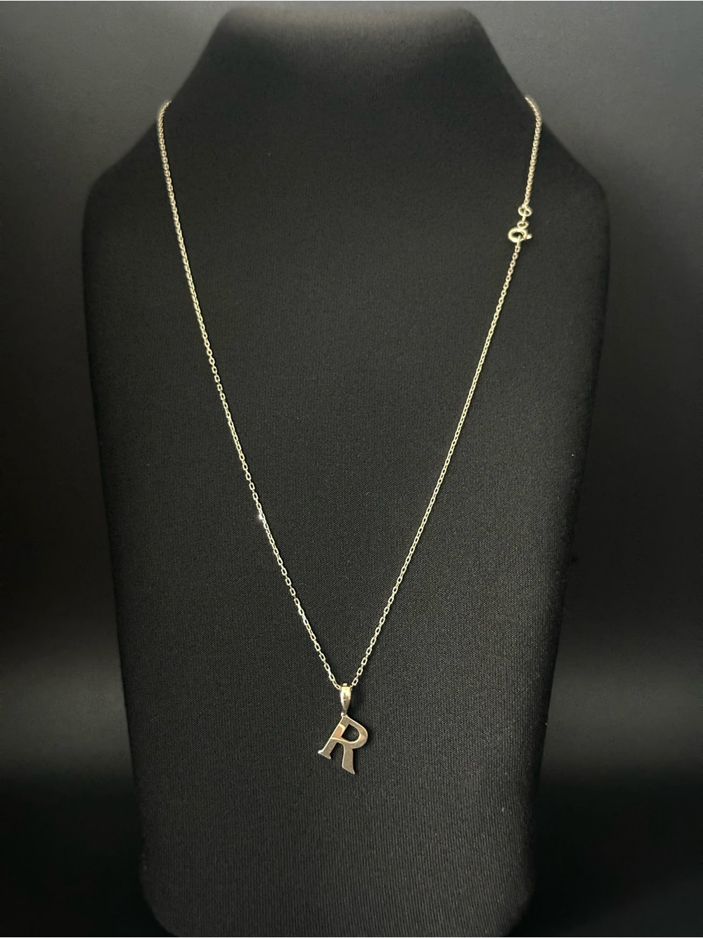 Solid 14K Gold R Initial Necklace 45cm 1mm Forze Chain 2.19g 585 Letter Pendant